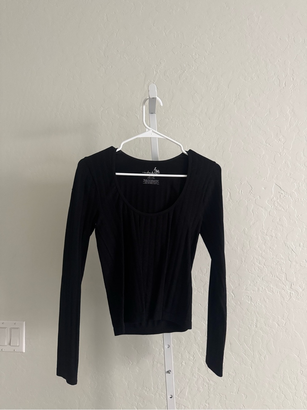 Free People Black Ribbed Long-Sleeve Scoop Neck Top